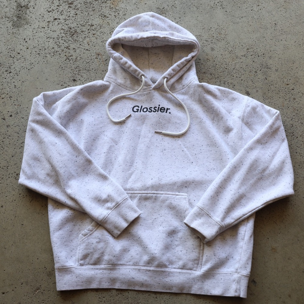Glossier GlossiWEAR Terrazzo Hoodie Unisex Large White Speckled Pullover